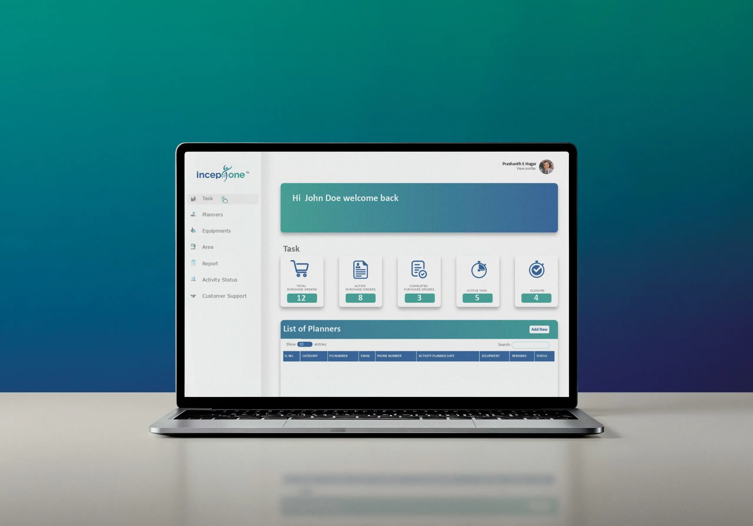 IncepOne Dashboard Interface