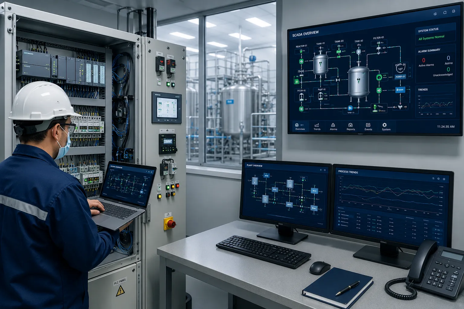 Engineer monitoring SCADA control systems